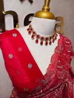 Organza with golden and silver metallic thread work and scallop border - Image 47