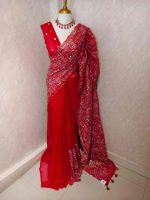 Organza with golden and silver metallic thread work and scallop border - Image 48