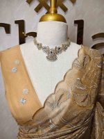 Organza with golden and silver metallic thread work and scallop border - Image 49