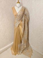 Organza with golden and silver metallic thread work and scallop border - Image 51
