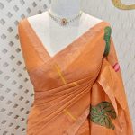 Linen with tissue texture and Lotus plant like thread work