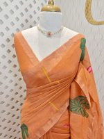Linen with tissue texture and Lotus plant like thread work