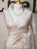 Crushed organza with contrast thread embroidery and pearl detailing - Image 16