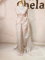 Crushed organza with contrast thread embroidery and pearl detailing - Image 18