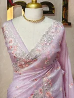 Crushed organza with contrast thread embroidery and pearl detailing - Image 14