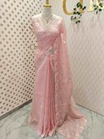 Crushed organza with contrast thread embroidery and pearl detailing - Image 30