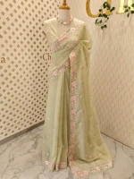 Crushed organza with contrast thread embroidery and pearl detailing - Image 21