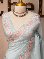 Crushed organza with contrast thread embroidery and pearl detailing - Image 8
