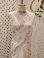 Crushed organza with contrast thread embroidery and pearl detailing - Image 25