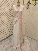 Crushed organza with contrast thread embroidery and pearl detailing - Image 26