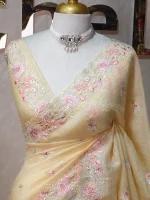 Crushed organza with contrast thread embroidery and pearl detailing - Image 5