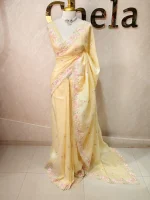 Crushed organza with contrast thread embroidery and pearl detailing - Image 6