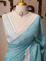 Linen saree with lace border - Image 8