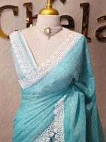 Linen saree with lace border - Image 7