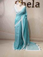Linen saree with lace border - Image 5