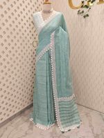 Linen saree with lace border - Image 24