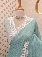 Linen saree with lace border - Image 23