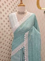 Linen saree with lace border - Image 22