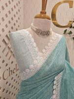 Linen saree with lace border - Image 21