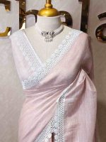 Linen saree with lace border - Image 16