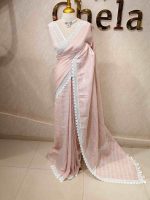Linen saree with lace border - Image 13