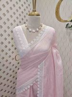 Linen saree with lace border - Image 17