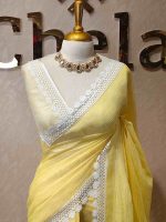 Linen saree with lace border - Image 4