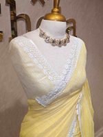 Linen saree with lace border - Image 3