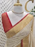 Linen saree with zari borderand thin contrast border - Image 2