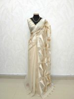 Organza with geometric zari embroidery and double scalloped border - Image 8