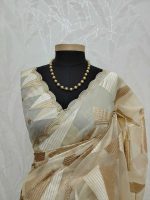 Organza with geometric zari embroidery and double scalloped border - Image 9