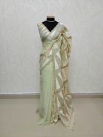Organza with geometric zari embroidery and double scalloped border - Image 14
