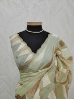 Organza with geometric zari embroidery and double scalloped border - Image 15