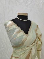 Organza with geometric zari embroidery and double scalloped border - Image 16