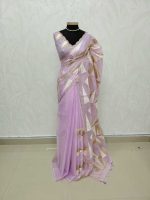 Organza with geometric zari embroidery and double scalloped border - Image 17