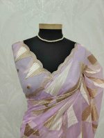 Organza with geometric zari embroidery and double scalloped border - Image 18
