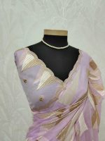 Organza with geometric zari embroidery and double scalloped border - Image 19