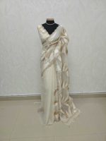 Organza with geometric zari embroidery and double scalloped border - Image 20