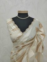 Organza with geometric zari embroidery and double scalloped border - Image 21