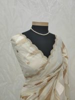 Organza with geometric zari embroidery and double scalloped border - Image 22