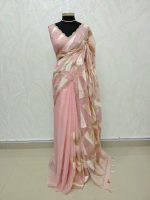 Organza with geometric zari embroidery and double scalloped border - Image 2