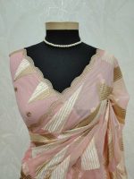Organza with geometric zari embroidery and double scalloped border - Image 3