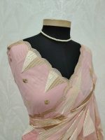 Organza with geometric zari embroidery and double scalloped border - Image 4