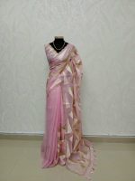 Organza with geometric zari embroidery and double scalloped border - Image 5