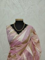 Organza with geometric zari embroidery and double scalloped border - Image 6