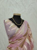 Organza with geometric zari embroidery and double scalloped border - Image 7