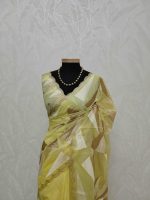 Organza with geometric zari embroidery and double scalloped border