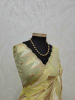 Organza with geometric zari embroidery and double scalloped border - Image 13