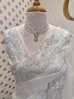 Organza saree with leafy embroidery and intricate lace border - Image 2