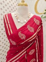 Soft cotton saree with scattered gold buttas, kasavu border, and floral embroidered pallu - Image 5